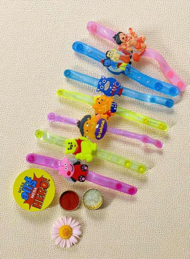 Evisha مجموعة إيفيشا من قطعتين من أساور راخي بشخصيات كرتونية متنوعة مزودة بإضاءة LED مع مغناطيس للثلاجة، مناسبة للأطفال والأخوين، تتضمن سوار رولي وعبوة تشاول. - Image 2